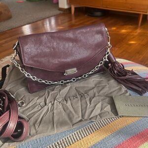 All Saints Plum Leather Shoulder/crossbody handbag